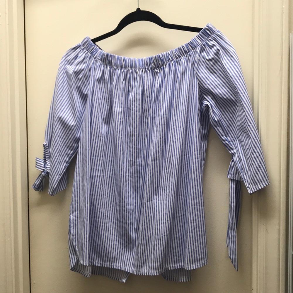 Striped Off The Shoulder Top with Sleeve Detail